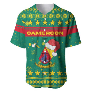 Cameroon Christmas Baseball Jersey Coat of Arms Santa Hat and Stars Motif - African Pride