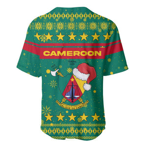 Cameroon Christmas Baseball Jersey Coat of Arms Santa Hat and Stars Motif - African Pride