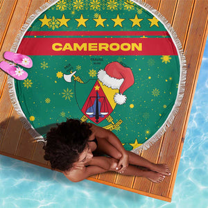 Cameroon Christmas Beach Blanket Coat of Arms Santa Hat and Stars Motif - African Pride