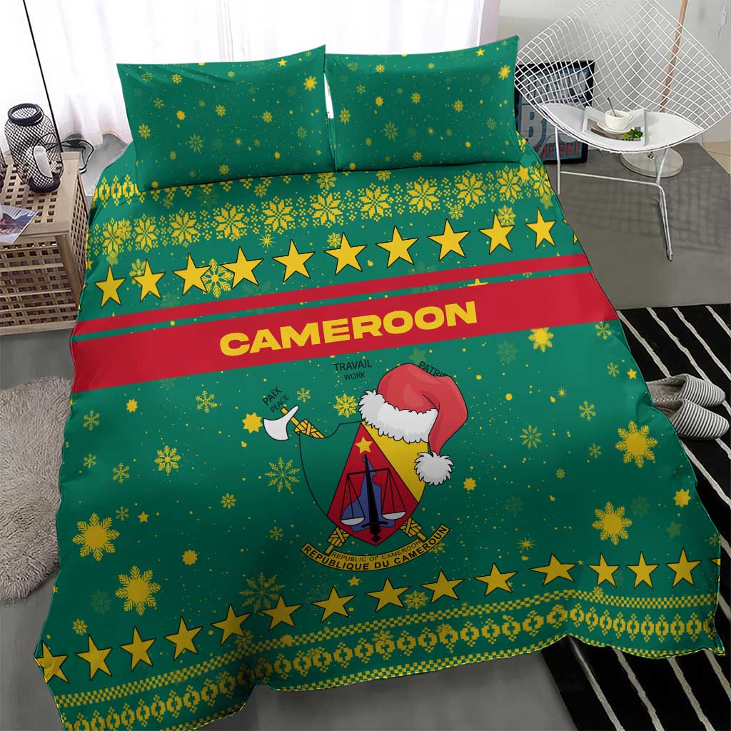 Cameroon Christmas Bedding Set Coat of Arms Santa Hat and Stars Motif - African Pride