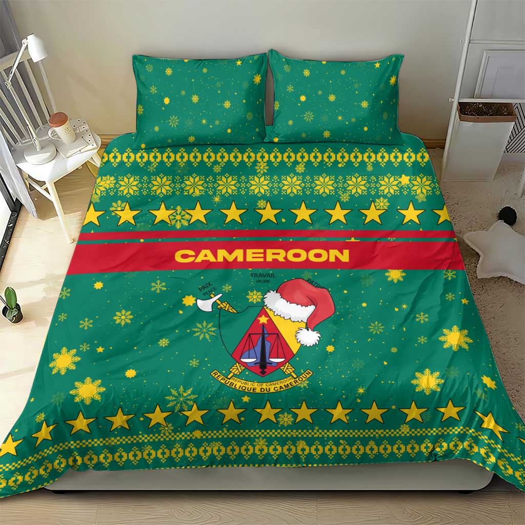 Cameroon Christmas Bedding Set Coat of Arms Santa Hat and Stars Motif - African Pride