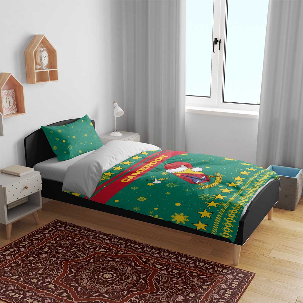 Cameroon Christmas Bedding Set Coat of Arms Santa Hat and Stars Motif - African Pride