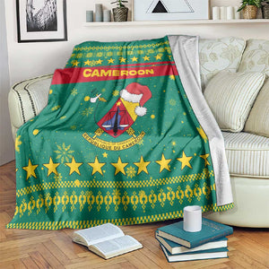 Cameroon Christmas Blanket Coat of Arms Santa Hat and Stars Motif - African Pride