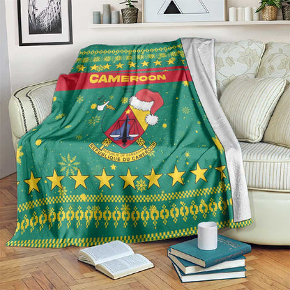 Cameroon Christmas Blanket Coat of Arms Santa Hat and Stars Motif - African Pride
