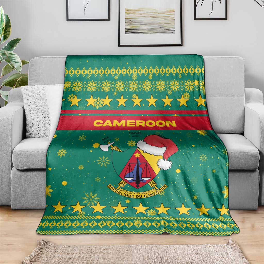 Cameroon Christmas Blanket Coat of Arms Santa Hat and Stars Motif - African Pride