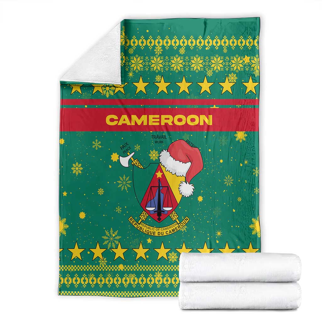 Cameroon Christmas Blanket Coat of Arms Santa Hat and Stars Motif - African Pride