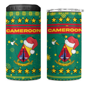 Cameroon Christmas 4 in 1 Can Cooler Tumbler Coat of Arms Santa Hat and Stars Motif - African Pride