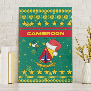 Cameroon Christmas Canvas Wall Art Coat of Arms Santa Hat and Stars Motif - African Pride