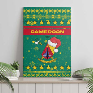 Cameroon Christmas Canvas Wall Art Coat of Arms Santa Hat and Stars Motif - African Pride