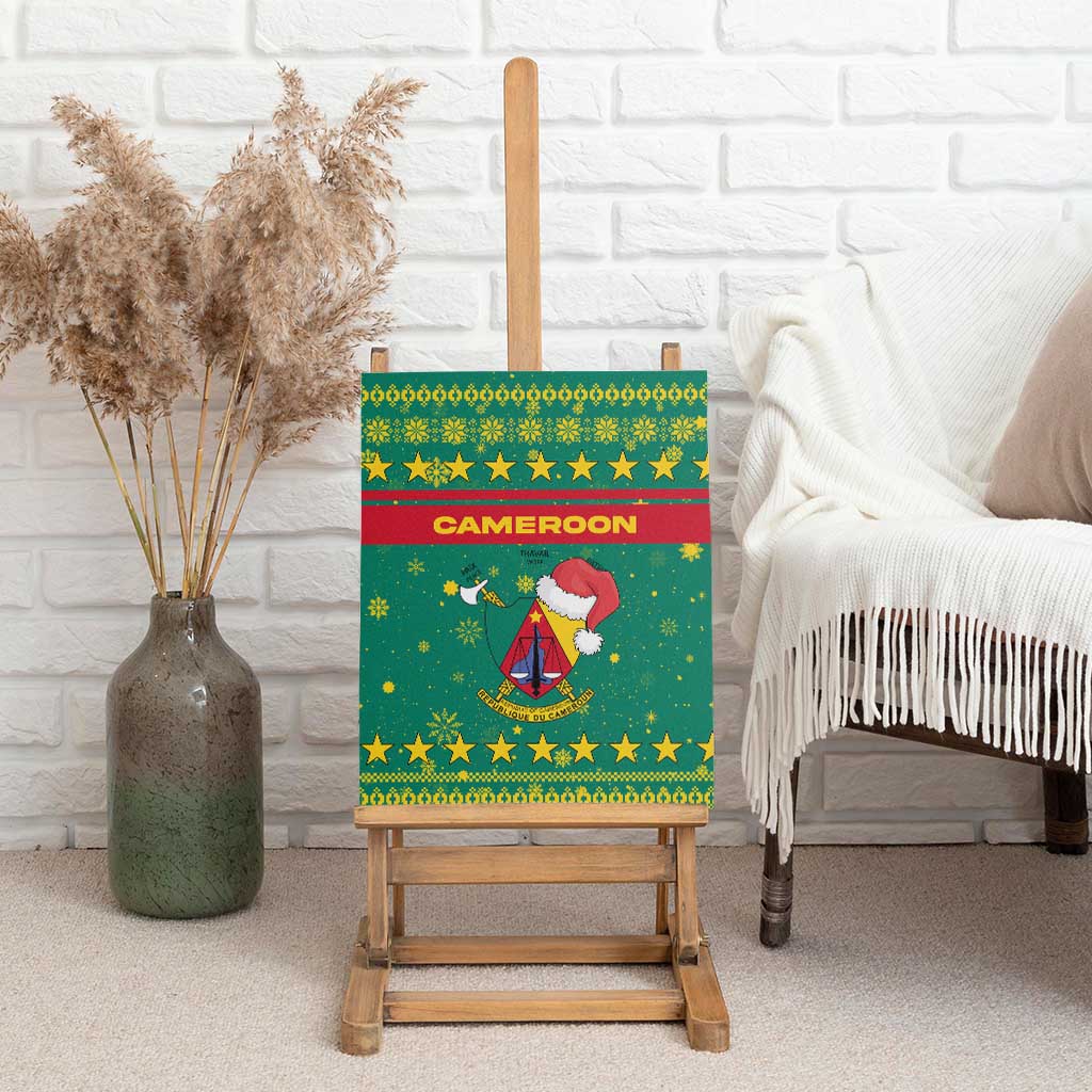 Cameroon Christmas Canvas Wall Art Coat of Arms Santa Hat and Stars Motif - African Pride