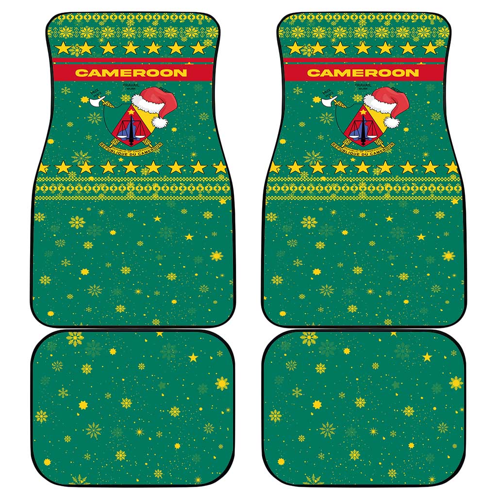 Cameroon Christmas Car Mats Coat of Arms Santa Hat and Stars Motif - African Pride