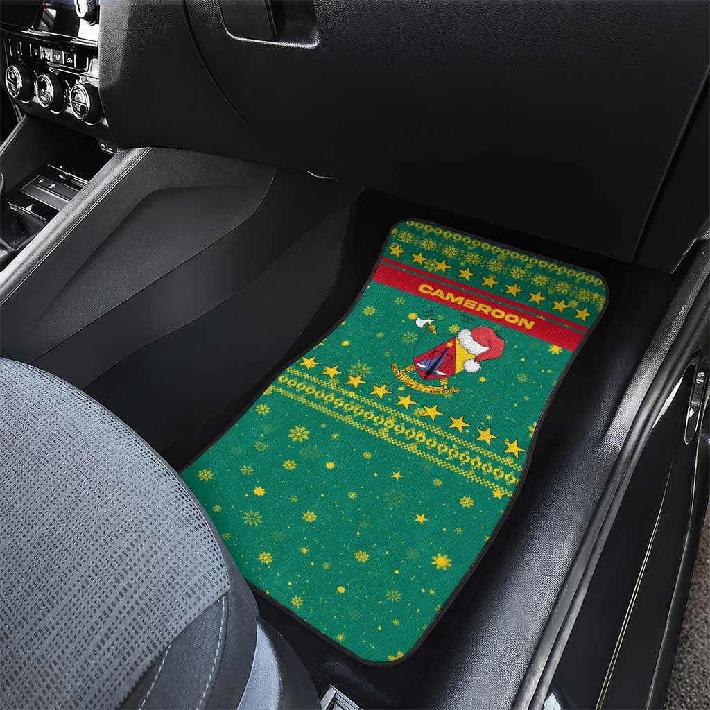 Cameroon Christmas Car Mats Coat of Arms Santa Hat and Stars Motif - African Pride