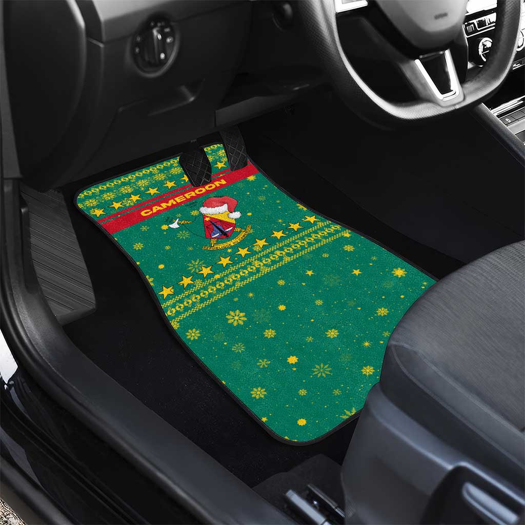 Cameroon Christmas Car Mats Coat of Arms Santa Hat and Stars Motif - African Pride