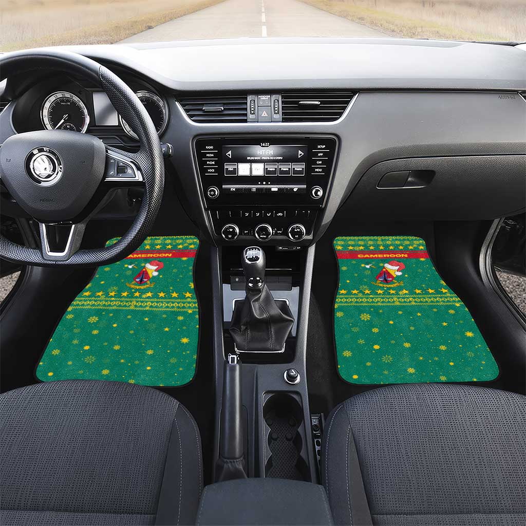 Cameroon Christmas Car Mats Coat of Arms Santa Hat and Stars Motif - African Pride