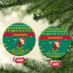 Cameroon Christmas Ceramic Ornament Coat of Arms Santa Hat and Stars Motif - African Pride