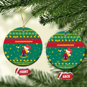 Cameroon Christmas Ceramic Ornament Coat of Arms Santa Hat and Stars Motif - African Pride