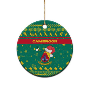 Cameroon Christmas Ceramic Ornament Coat of Arms Santa Hat and Stars Motif - African Pride