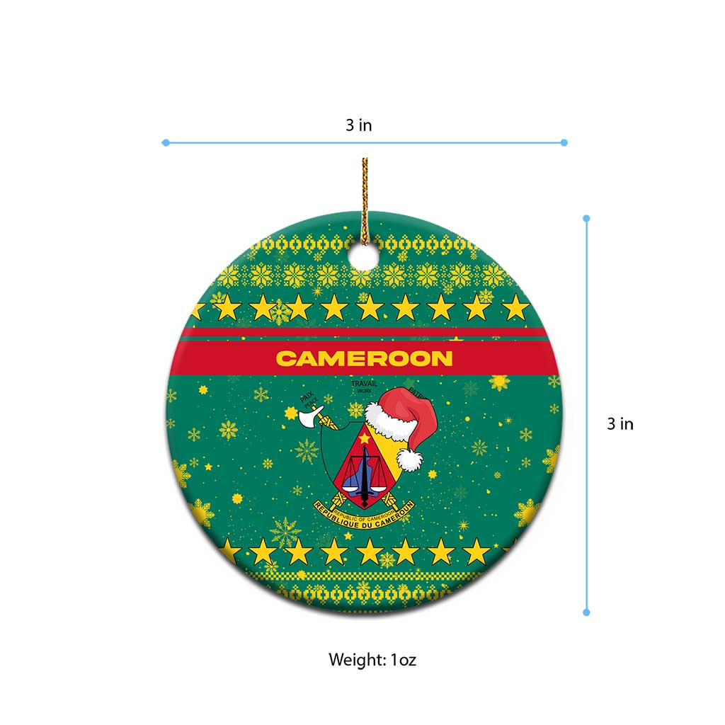 Cameroon Christmas Ceramic Ornament Coat of Arms Santa Hat and Stars Motif - African Pride