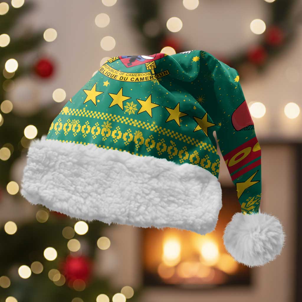 Cameroon Christmas Santa Hat Coat of Arms Santa Hat and Stars Motif - African Pride