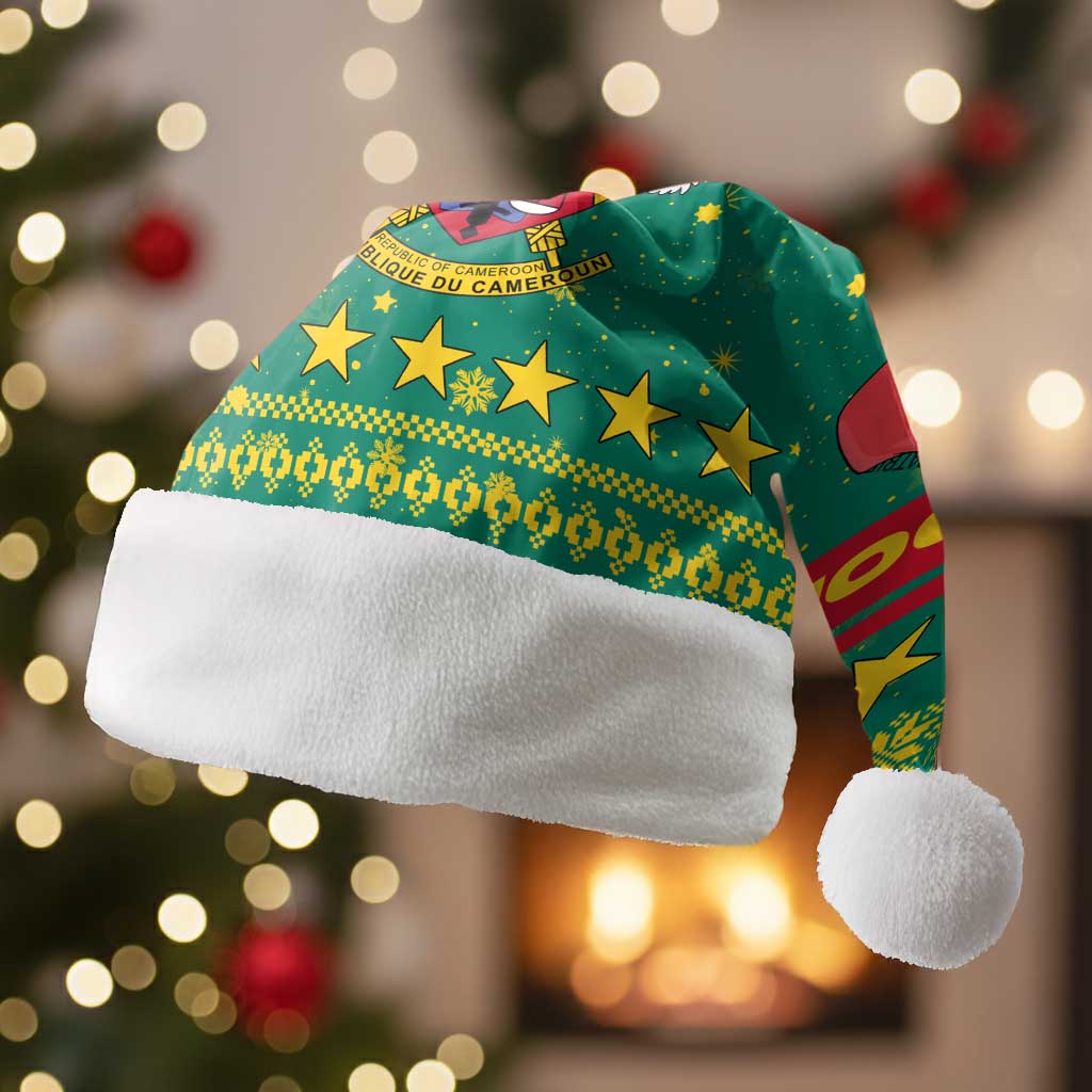 Cameroon Christmas Santa Hat Coat of Arms Santa Hat and Stars Motif - African Pride