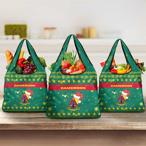 Cameroon Christmas Grocery Bag Coat of Arms Santa Hat and Stars Motif - African Pride