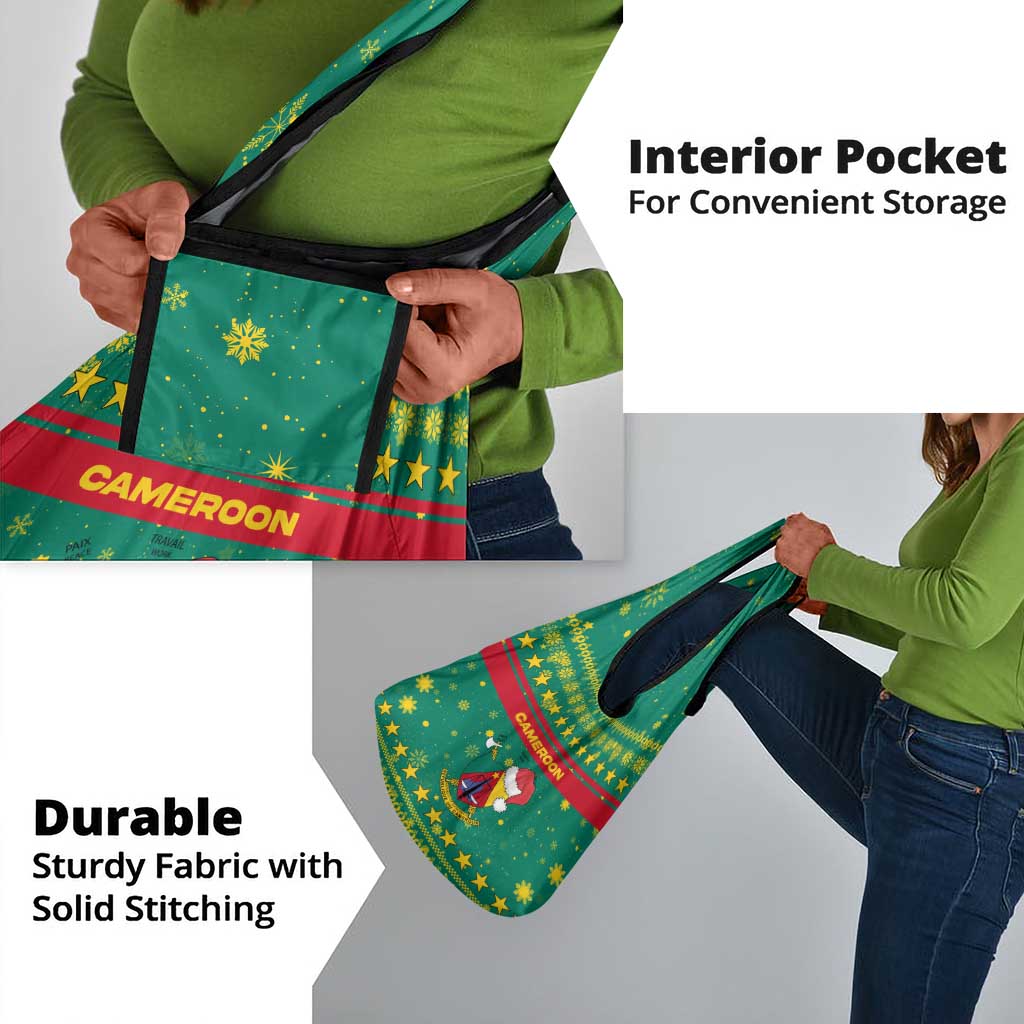 Cameroon Christmas Grocery Bag Coat of Arms Santa Hat and Stars Motif - African Pride