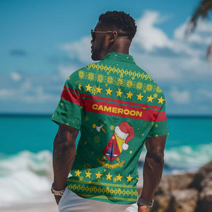 Cameroon Christmas Hawaiian Shirt Coat of Arms Santa Hat and Stars Motif - African Pride