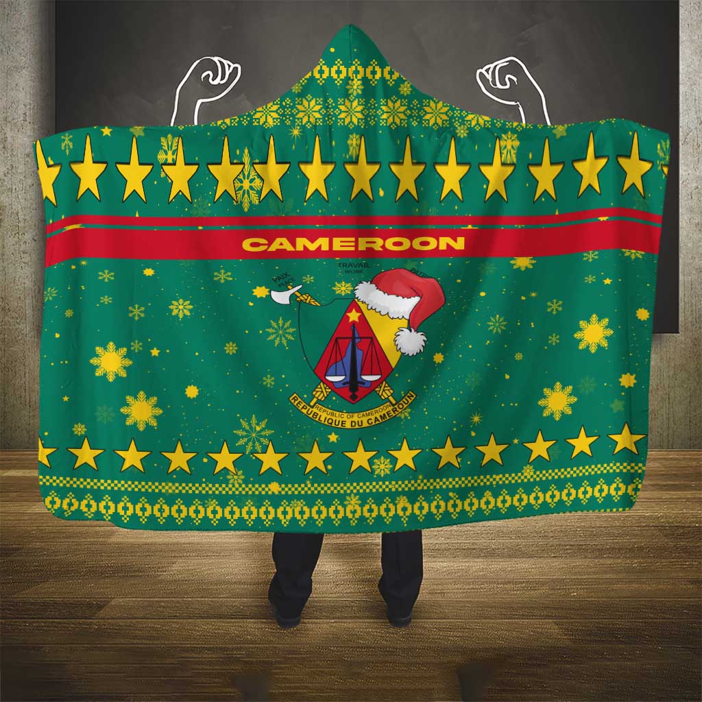 Cameroon Christmas Hooded Blanket Coat of Arms Santa Hat and Stars Motif - African Pride