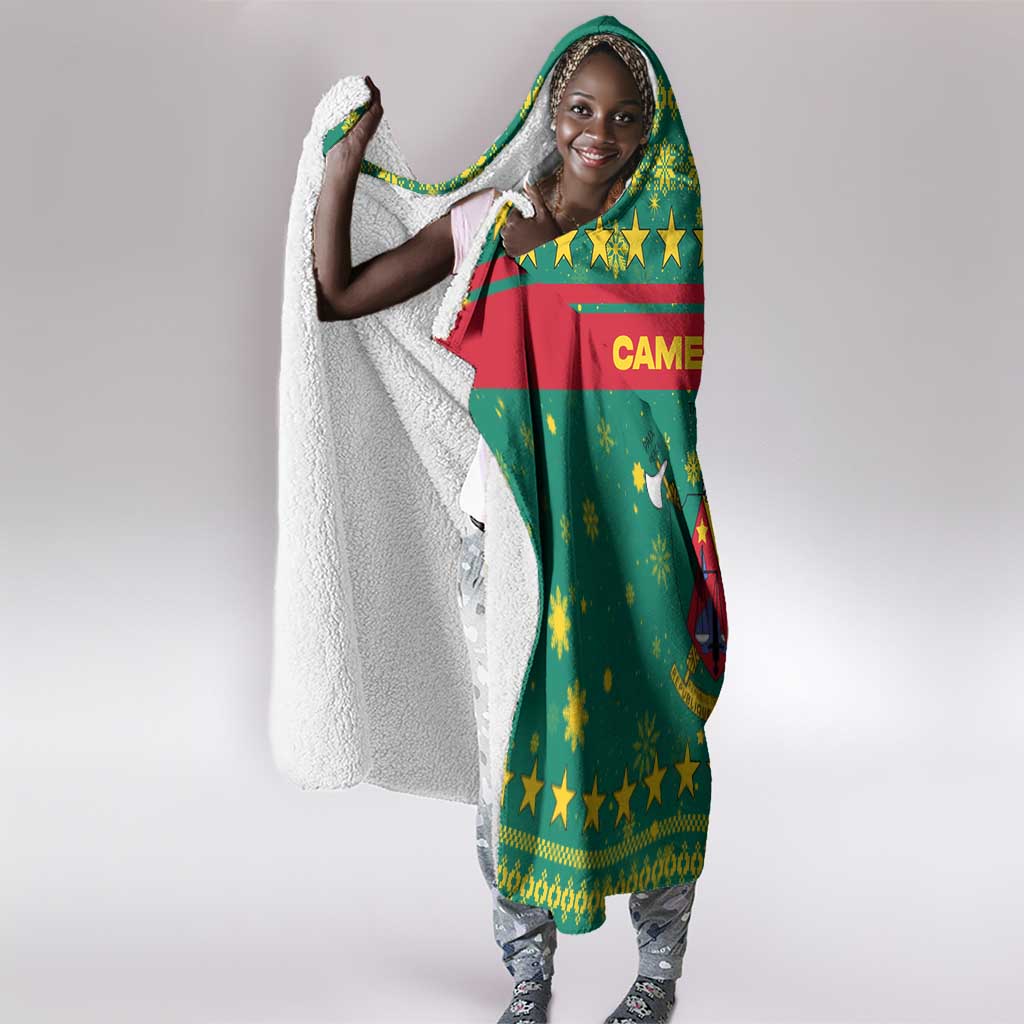 Cameroon Christmas Hooded Blanket Coat of Arms Santa Hat and Stars Motif - African Pride