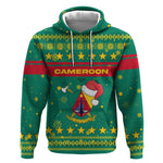 Cameroon Christmas Hoodie Coat of Arms Santa Hat and Stars Motif - African Pride