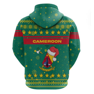 Cameroon Christmas Hoodie Coat of Arms Santa Hat and Stars Motif - African Pride