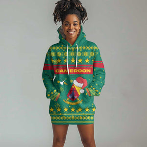 Cameroon Christmas Hoodie Dress Coat of Arms Santa Hat and Stars Motif - African Pride