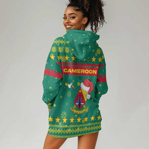Cameroon Christmas Hoodie Dress Coat of Arms Santa Hat and Stars Motif - African Pride