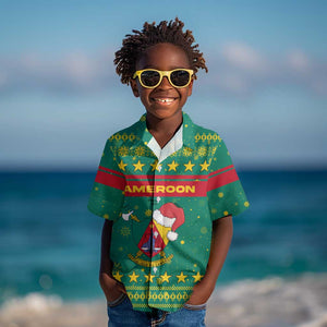 Cameroon Christmas Kid Hawaiian Shirt Coat of Arms Santa Hat and Stars Motif - African Pride
