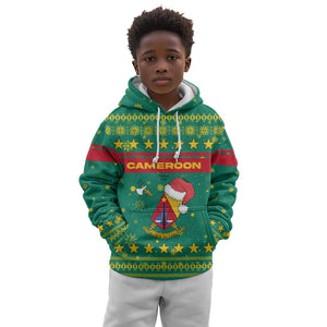 Cameroon Christmas Kid Hoodie Coat of Arms Santa Hat and Stars Motif - African Pride
