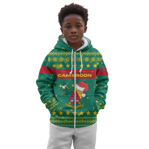 Cameroon Christmas Kid Hoodie Coat of Arms Santa Hat and Stars Motif - African Pride