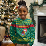Cameroon Christmas Kid Ugly Christmas Sweater Coat of Arms Santa Hat and Stars Motif - African Pride