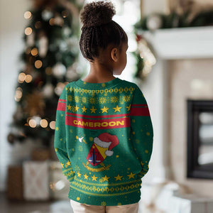 Cameroon Christmas Kid Ugly Christmas Sweater Coat of Arms Santa Hat and Stars Motif - African Pride