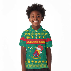 Cameroon Christmas Kid Polo Shirt Coat of Arms Santa Hat and Stars Motif - African Pride