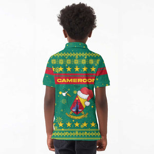 Cameroon Christmas Kid Polo Shirt Coat of Arms Santa Hat and Stars Motif - African Pride