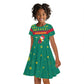 Cameroon Christmas Kid Short Sleeve Dress Coat of Arms Santa Hat and Stars Motif - African Pride