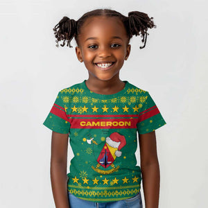 Cameroon Christmas Kid T shirt Coat of Arms Santa Hat and Stars Motif - African Pride