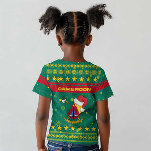 Cameroon Christmas Kid T shirt Coat of Arms Santa Hat and Stars Motif - African Pride