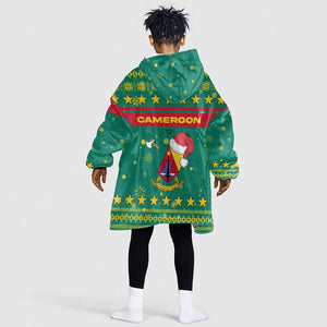 Cameroon Christmas Kid Wearable Blanket Hoodie Coat of Arms Santa Hat and Stars Motif - African Pride