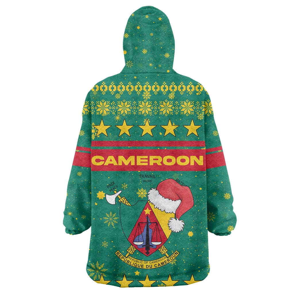 Cameroon Christmas Kid Wearable Blanket Hoodie Coat of Arms Santa Hat and Stars Motif - African Pride