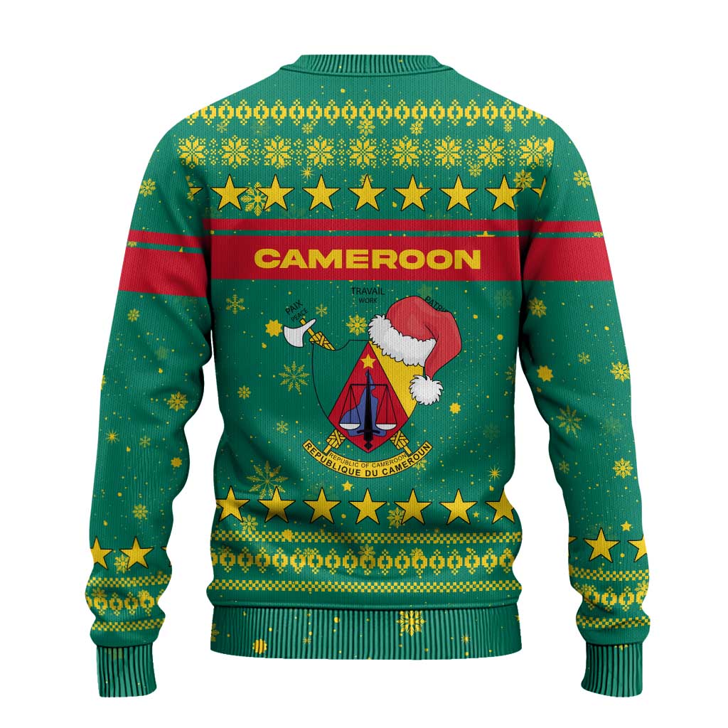 Cameroon Christmas Ugly Christmas Sweater Coat of Arms Santa Hat and Stars Motif - African Pride