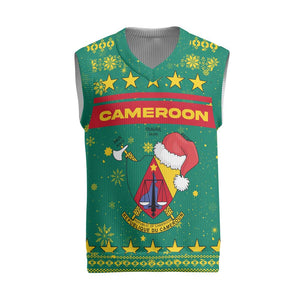 Cameroon Christmas Knitted V-Neck Vest Coat of Arms Santa Hat and Stars Motif - African Pride