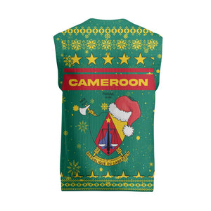 Cameroon Christmas Knitted V-Neck Vest Coat of Arms Santa Hat and Stars Motif - African Pride