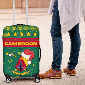Cameroon Christmas Luggage Cover Coat of Arms Santa Hat and Stars Motif - African Pride