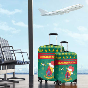 Cameroon Christmas Luggage Cover Coat of Arms Santa Hat and Stars Motif - African Pride